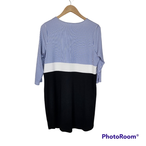 J. Jill Blue White Striped 3/4 Sleeve Midi Dress Sz M Petite - Picture 6 of 6